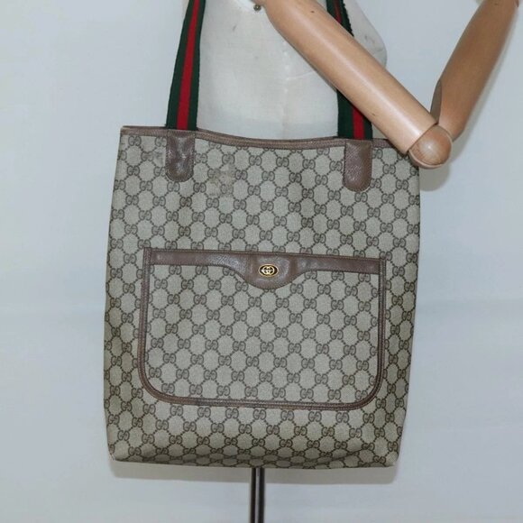 Gucci Handbags - GUCCI GG Supreme Web Sherry Line Tote Bag PVC Beige Gold